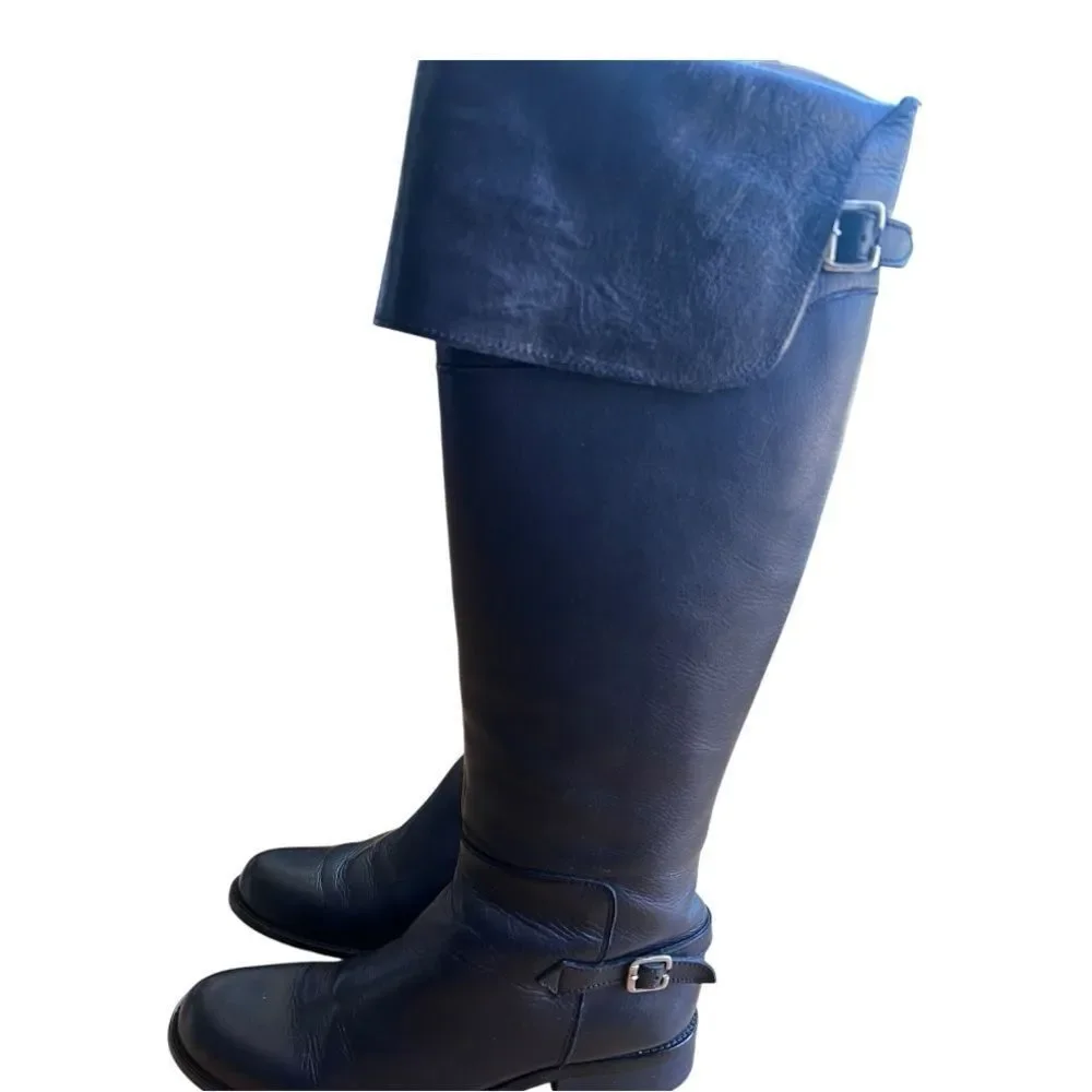 Steve Madden Above the knee Black Leather Silver Buckles Riding Boots Sz 8.5